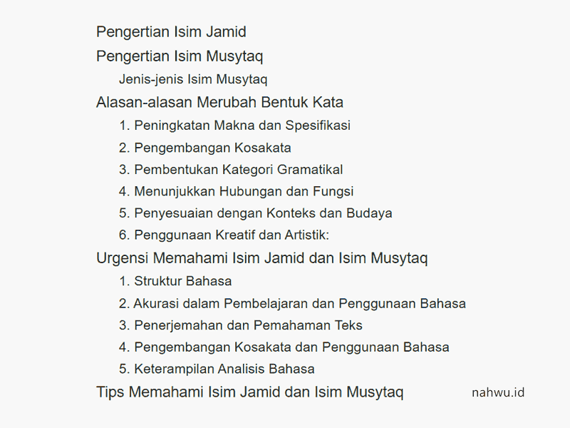 Isim Jamid dan Isim Musytaq