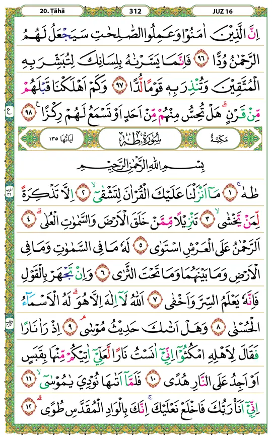 Surat Maryam lengkap berakhir di halaman 312, dilanjutkan Surat Thaha Surat Maryam lengkap halaman 312 dan awal Surat Thaha
